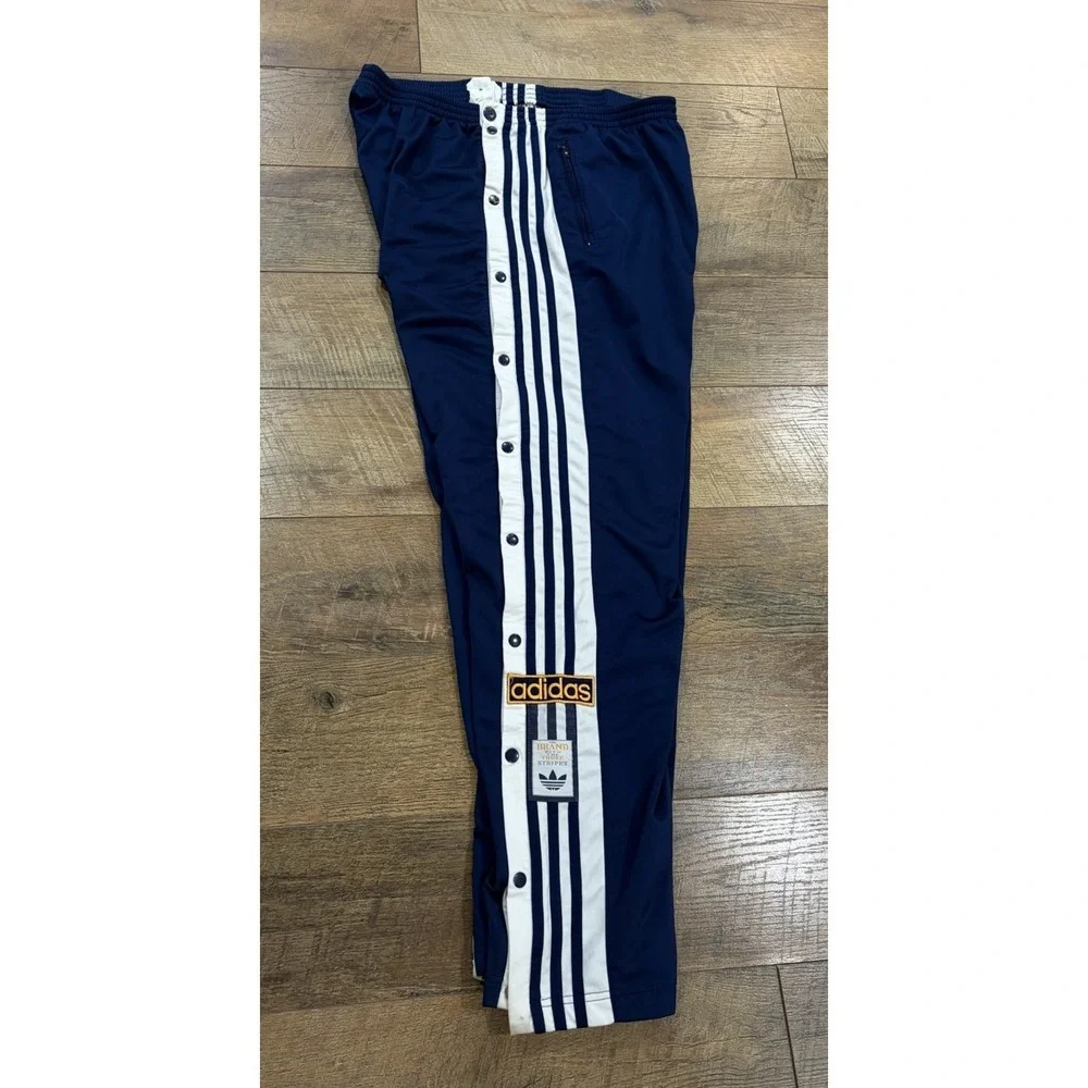 Vintage Adidas Wide Leg Baggy Striped Track Pants Warmup Navy‎ Blue 34x31 XL